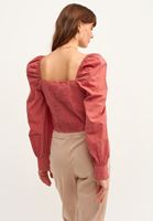 Bayan Pembe Desenli Bohem Crop Bluz