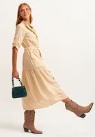 Bayan Bej Nature Friendly Kemerli Midi Elbise ( TENCEL™ )
