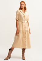 Bayan Bej Nature Friendly Kemerli Midi Elbise ( TENCEL™ )