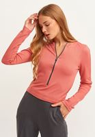 Bayan Pembe Fermuarlı Crop Top