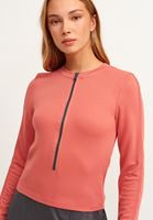 Bayan Pembe Fermuarlı Crop Top