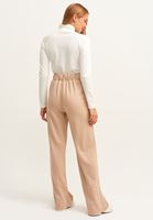Bayan Bej Kemerli Wide-Leg Pantolon