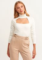 Bayan Krem Fermuarlı Cut-Out Top