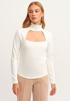 Bayan Krem Fermuarlı Cut-Out Top