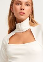 Bayan Krem Fermuarlı Cut-Out Top