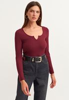 Bayan Bordo Casual Uzun Kollu Top 