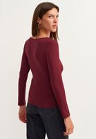 Bayan Bordo Casual Uzun Kollu Top 