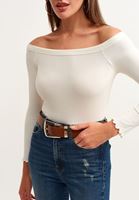 Bayan Krem Off-Shoulder Uzun Kollu Bluz