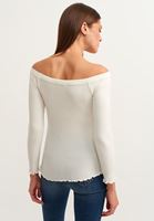 Bayan Krem Off-Shoulder Uzun Kollu Bluz