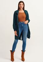 Bayan Kahverengi Off-Shoulder Uzun Kollu Bluz