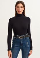 Bayan Siyah Roll-Neck Bluz