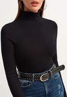 Bayan Siyah Roll-Neck Bluz