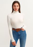 Bayan Krem Roll-Neck Bluz