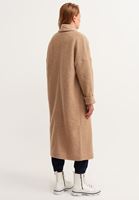 Bayan Bej Wool Blend Cepli Uzun Kaban