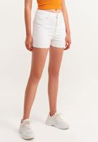 Bayan Beyaz Slim Fit Denim Mini Şort