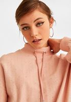 Bayan Pembe Yüksek Yaka Sweatshirt