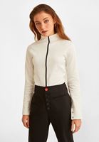 Bayan Krem Dik Yaka Sweatshirt