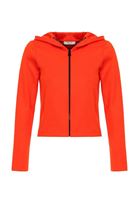 Bayan Turuncu Fermuar Detaylı Kapüşonlu Sweatshirt