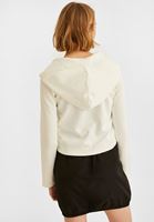 Bayan Krem Fermuar Detaylı Kapüşonlu Sweatshirt