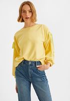 Bayan Sarı Kol Detaylı Sweatshirt