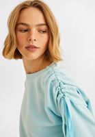 Bayan Mavi Kol Detaylı Sweatshirt