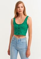 Bayan Yeşil Dantelli Crop Atlet