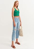 Bayan Yeşil Dantelli Crop Atlet