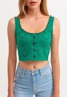 Bayan Yeşil Dantelli Crop Atlet