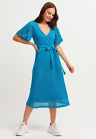 Women Blue Double Breast Midi Dress