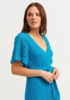 Women Blue Double Breast Midi Dress