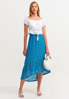 Women Blue Midi Skirt with Romantic Lace Detail