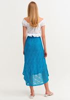 Women Blue Midi Skirt with Romantic Lace Detail