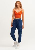 Bayan Mavi Denim Kargo Jogger Pantolon