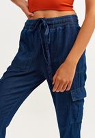 Bayan Mavi Denim Kargo Jogger Pantolon
