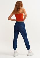 Bayan Mavi Denim Kargo Jogger Pantolon