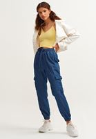 Bayan Mavi Denim Kargo Jogger Pantolon