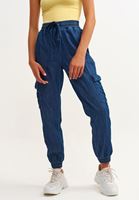 Bayan Mavi Denim Kargo Jogger Pantolon