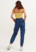 Bayan Mavi Denim Kargo Jogger Pantolon