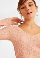 Women Pink U Neck Long Sleeve Crop Top