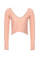Women Pink U Neck Long Sleeve Crop Top