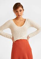 Women Cream U Neck Long Sleeve Crop Top