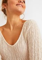 Women Cream U Neck Long Sleeve Crop Top