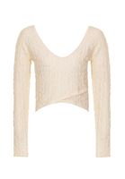 Women Cream U Neck Long Sleeve Crop Top