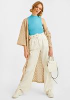 Bayan Bej Dantel Detaylı Kimono
