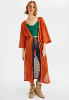 Bayan Turuncu Dantel Detaylı Kimono