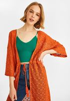 Bayan Turuncu Dantel Detaylı Kimono