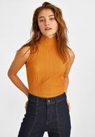 Women Yellow Turtle Neck Jacquard Blouse