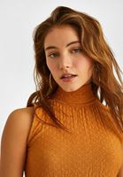 Women Yellow Turtle Neck Jacquard Blouse