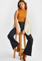Women Yellow Turtle Neck Jacquard Blouse