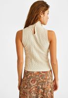 Women Ecru Turtle Neck Jacquard Blouse